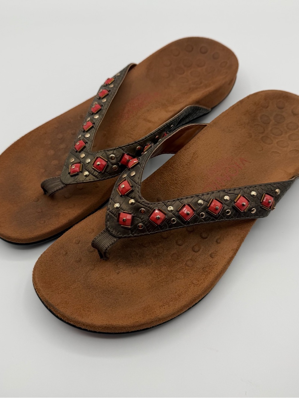 Vionic Womens 9 Floriana Sandals Arch Support Flip Flop Comfort 40 Brown Bronze